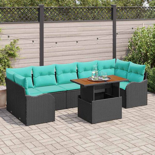 vidaXL Ensemble de canap&eacute; de jardin 8 pcs Noir et Bleu polyrotin