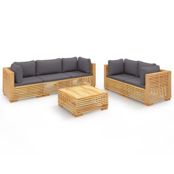 vidaXL Salon de jardin 6 pcs avec coussins Bois de teck solide