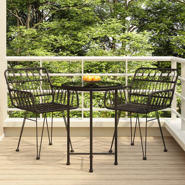 vidaXL Ensemble &agrave; manger de jardin 3 pcs Noir R&eacute;sine tress&eacute;e