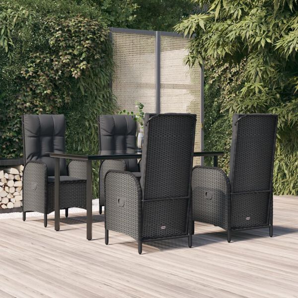 vidaXL Ensemble &agrave; manger de jardin coussins 5pcs Noir R&eacute;sine tress&eacute;e