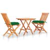 vidaXL Ensemble de bistro 3 pcs avec coussins vert Bois de teck massif