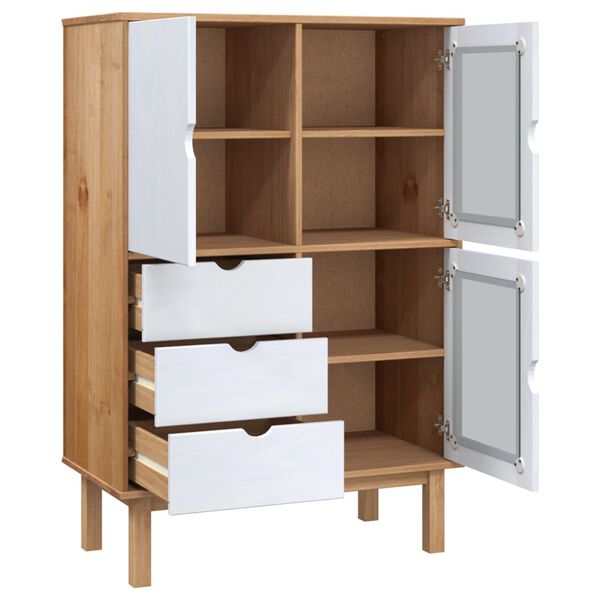 vidaXL Buffet haut OTTA marron et blanc 85x43x125 cm bois massif pin
