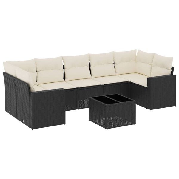 vidaXL Salon de jardin 8 pcs avec coussins noir r&eacute;sine tress&eacute;e