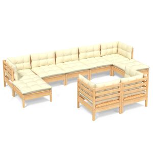 vidaXL Salon de jardin 9 pcs avec coussins cr&egrave;me bois de pin massif