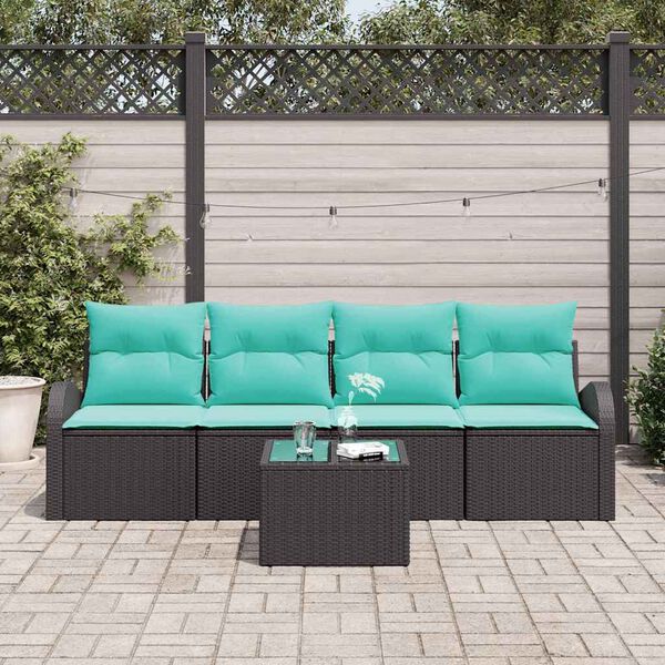 vidaXL Ensemble de canap&eacute; de jardin 5 pcs Noir et turquoise polyrotin