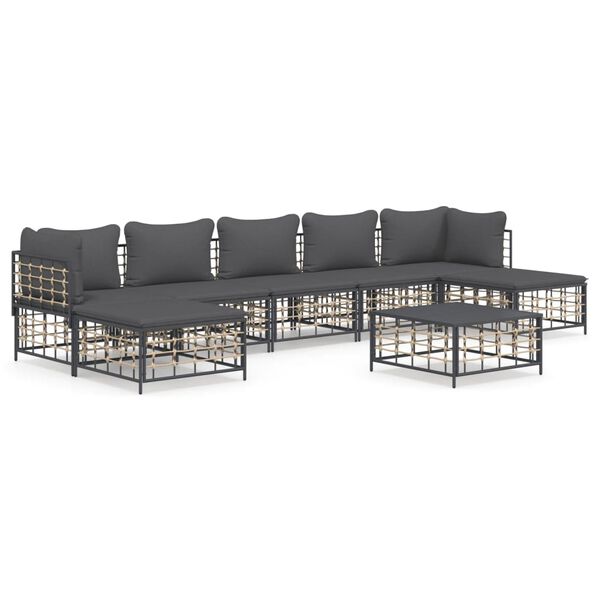vidaXL Salon de jardin 8 pcs avec coussins anthracite r&eacute;sine tress&eacute;e