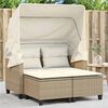 vidaXL Canap&eacute; de jardin 2 places avec auvent et tabourets beige rotin