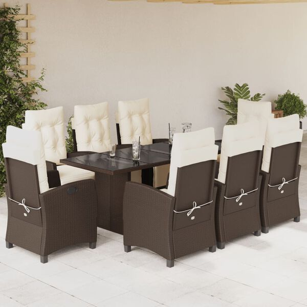 vidaXL Ensemble &agrave; manger de jardin et coussins 9 pcs marron poly rotin