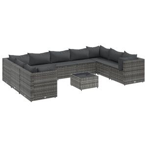 vidaXL Salon de jardin 10 pcs avec coussins Gris R&eacute;sine tress&eacute;e