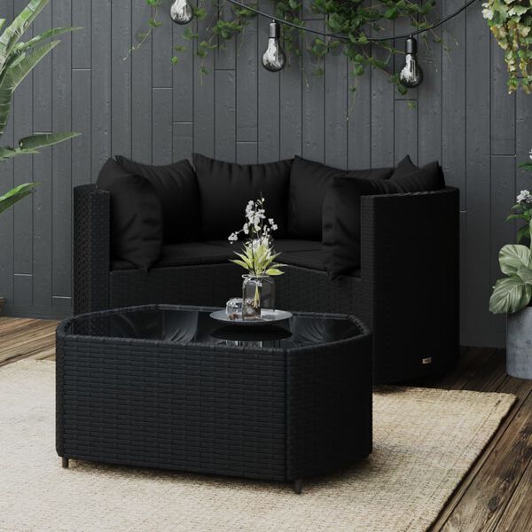 vidaXL Salon de jardin 4 pcs avec coussins Noir R&eacute;sine tress&eacute;e