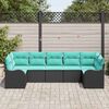 vidaXL Ensemble de canap&eacute; de jardin 7 pcs Noir et turquoise Poly rotin