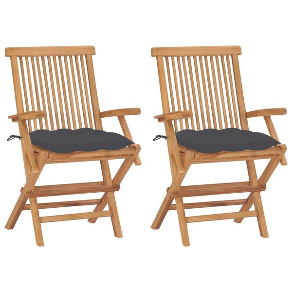 vidaXL Chaises de jardin et coussins anthracite lot de 2 Bois de teck