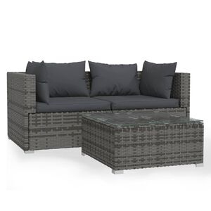 vidaXL Salon de jardin 3 pcs avec coussins Gris R&eacute;sine tress&eacute;e