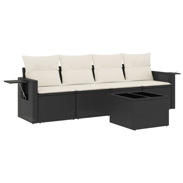 vidaXL Salon de jardin 5 pcs avec coussins noir r&eacute;sine tress&eacute;e