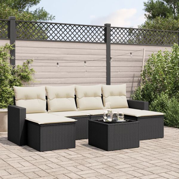 vidaXL Salon de jardin 7 pcs avec coussins noir r&eacute;sine tress&eacute;e