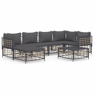 vidaXL Salon de jardin 7 pcs avec coussins anthracite r&eacute;sine tress&eacute;e