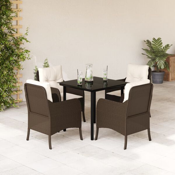 vidaXL Ensemble &agrave; manger de jardin 5 pcs et coussins marron poly rotin