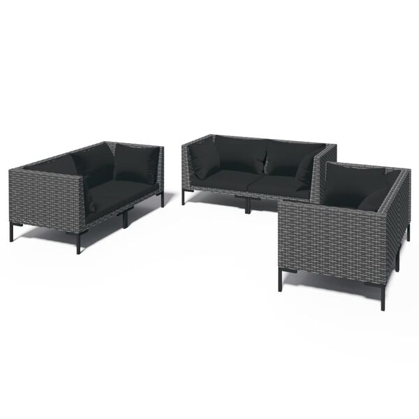 vidaXL Salon de jardin 6 pcs avec coussins R&eacute;sine tress&eacute;e Gris fonc&eacute;