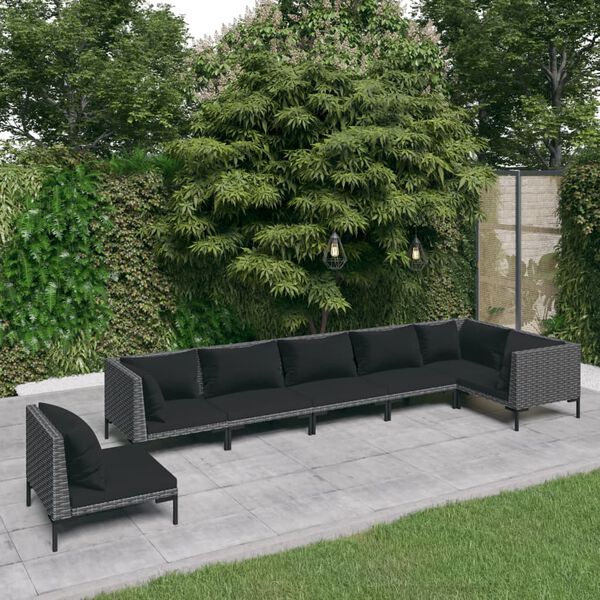 vidaXL Salon de jardin 7 pcs avec coussins R&eacute;sine tress&eacute;e Gris fonc&eacute;