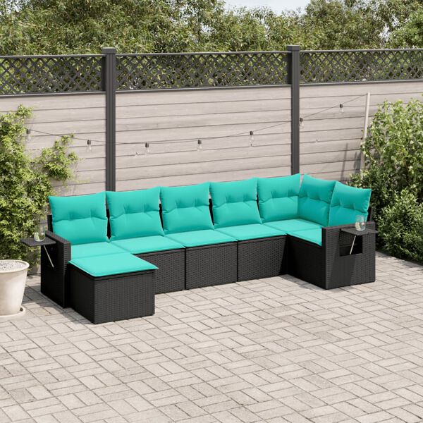 vidaXL Salon de jardin 7 pcs avec coussins noir r&eacute;sine tress&eacute;e