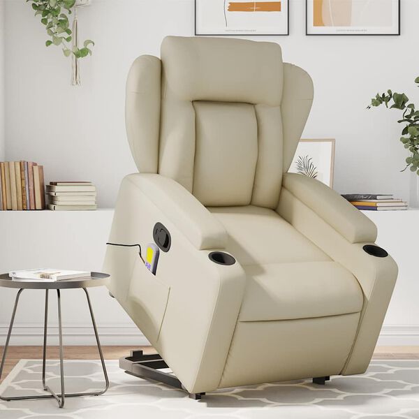 vidaXL Fauteuil inclinable de massage crème similicuir