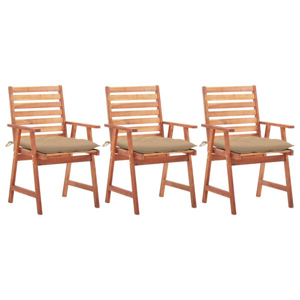 vidaXL Chaises &agrave; manger d'ext&eacute;rieur lot de 3 et coussins Acacia massif