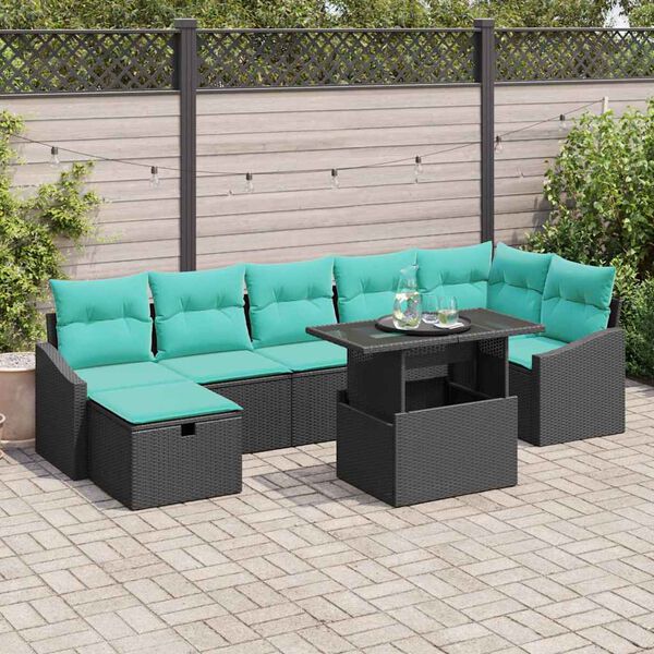 vidaXL Ensemble de canap&eacute; de jardin avec coussin 8 pcs Noir Poly rotin