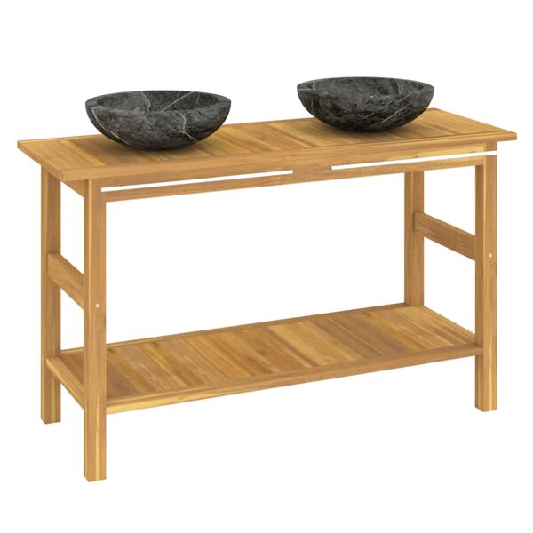 vidaXL Armoire de salle de bain et lavabos en marbre noir Teck massif