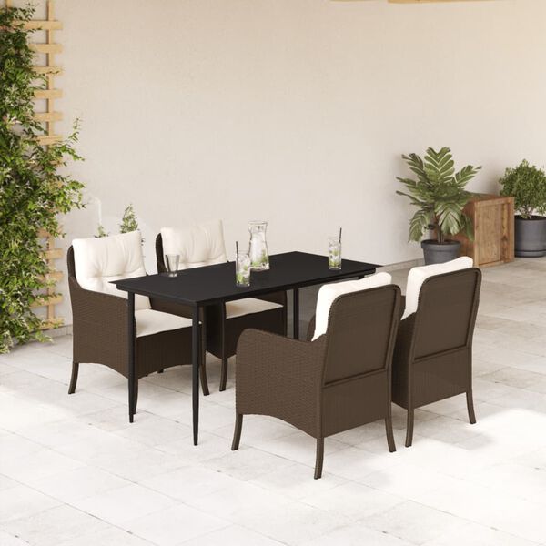 vidaXL Ensemble &agrave; manger de jardin 5 pcs et coussins marron poly rotin