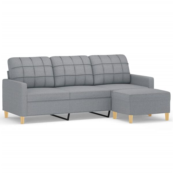 vidaXL Canapé à 3 places avec repose-pieds Gris clair 180 cm Tissu