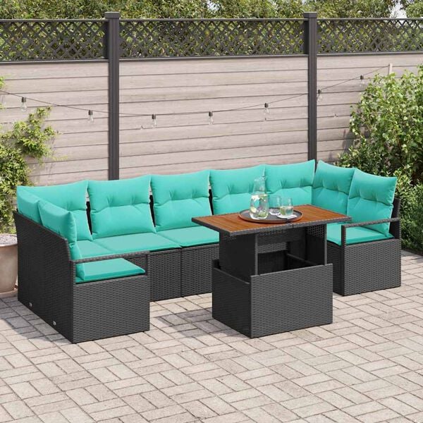vidaXL Ensemble de canap&eacute; de jardin 8 pcs Noir et Sarcelle
