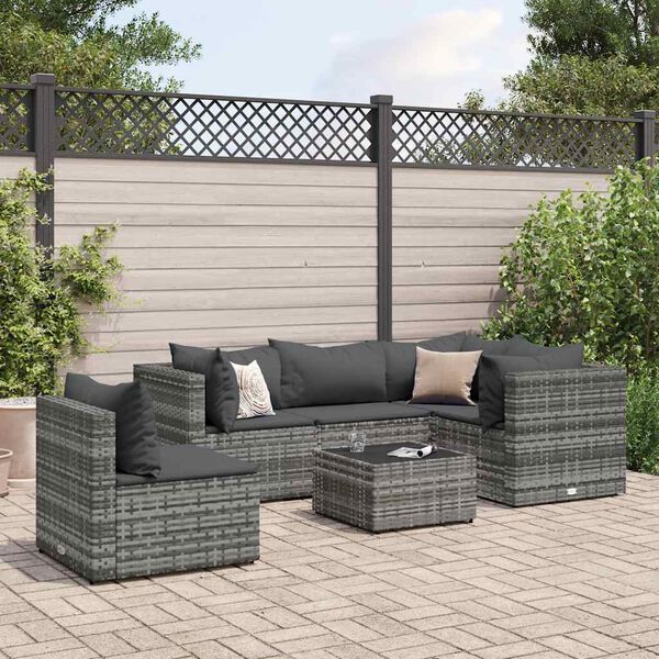 vidaXL Salon de jardin 6 pcs avec coussins Gris R&eacute;sine tress&eacute;e