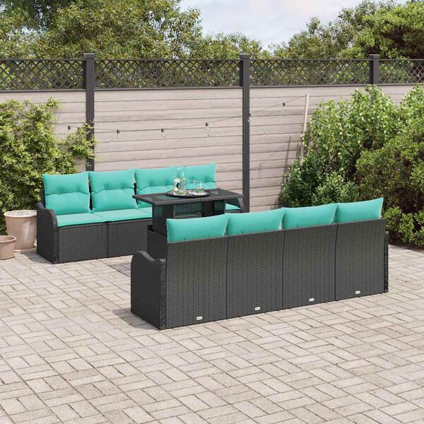 vidaXL Ensemble de canap&eacute; de jardin 7 pcs Noir et Bleu polyrotin