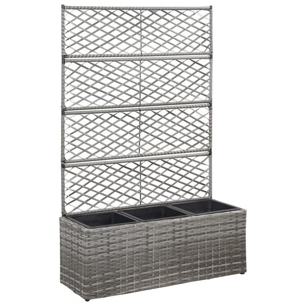 vidaXL Lit sur&eacute;lev&eacute; en treillis 3 pots 83x30x130cm R&eacute;sine tress&eacute;e Gris