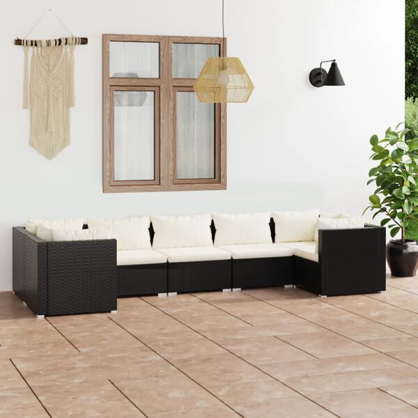 vidaXL Salon de jardin 7 pcs avec coussins R&eacute;sine tress&eacute;e Noir