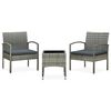 vidaXL Ensemble de bistro 3 pcs avec coussins R&eacute;sine tress&eacute;e Gris