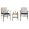 vidaXL Ensemble de bistro 3 pcs et coussins gris r&eacute;sine tress&eacute;e acacia