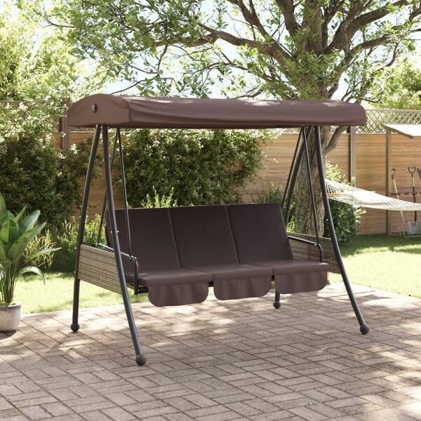 vidaXL Balancelle de jardin avec auvent r&eacute;glable marron caf&eacute; acier