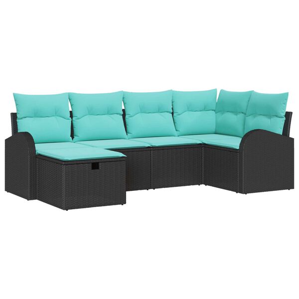 vidaXL Ensemble de canap&eacute; de jardin avec coussin 6 pcs Noir polyrotin