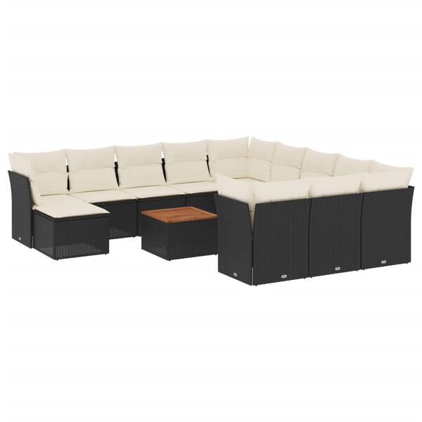 vidaXL Salon de jardin avec coussins 13 pcs noir r&eacute;sine tress&eacute;e
