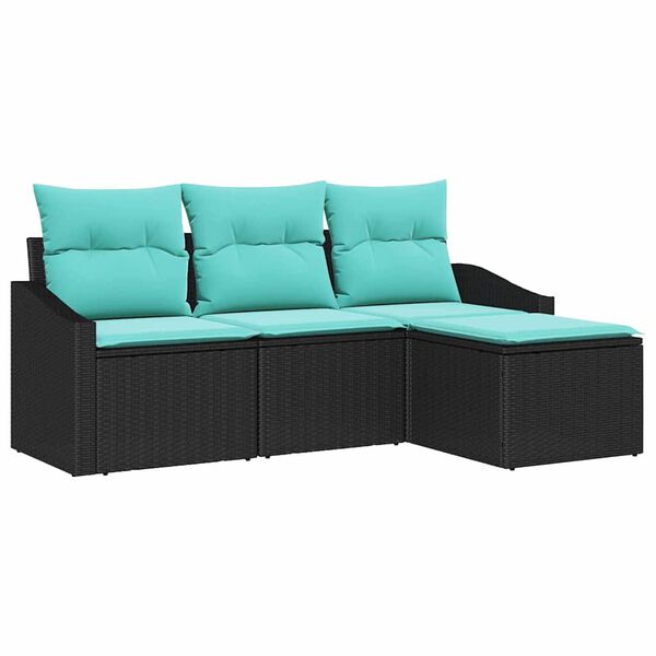vidaXL Ensemble de Canap&eacute;s 4 pcs Noir et turquoise polyrotin