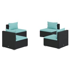vidaXL Salon de jardin 4 pcs avec coussins R&eacute;sine tress&eacute;e Noir