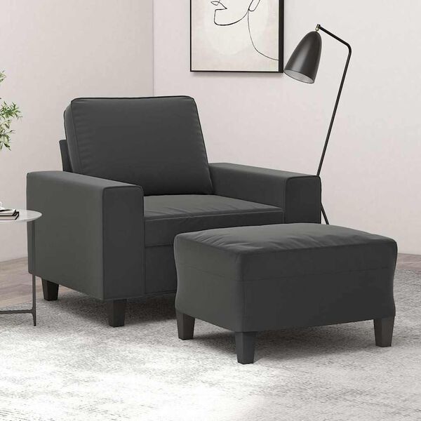 vidaXL Fauteuil avec repose-pied Gris fonc&eacute; 60 cm Tissu microfibre