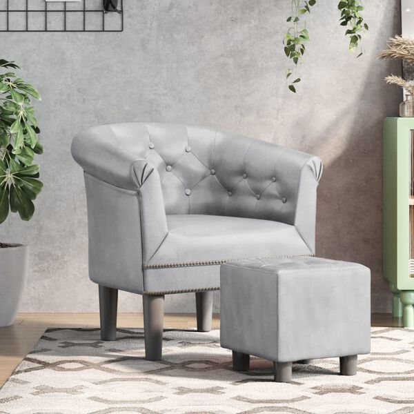 vidaXL Fauteuil avec repose-pied argent&eacute; similicuir