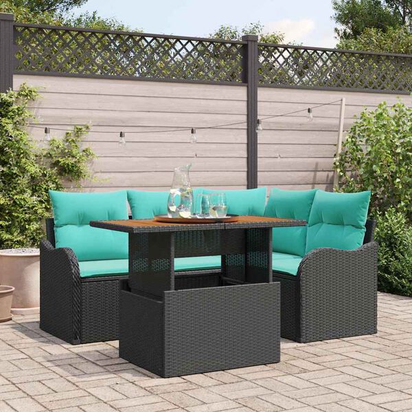 vidaXL Ensemble de canap&eacute; de jardin 5 pcs Noir et Bleu polyrotin