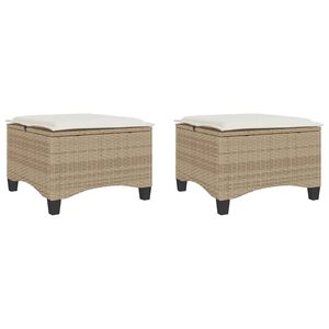 vidaXL Tabourets jardin coussins 2pcs beige 55x55x36 cm r&eacute;sine tress&eacute;e