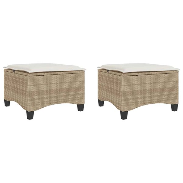 vidaXL Tabourets jardin coussins 2pcs beige 55x55x36 cm r&eacute;sine tress&eacute;e