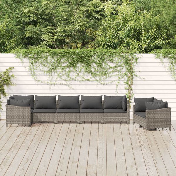 vidaXL Salon de jardin 8 pcs avec coussins Gris R&eacute;sine tress&eacute;e