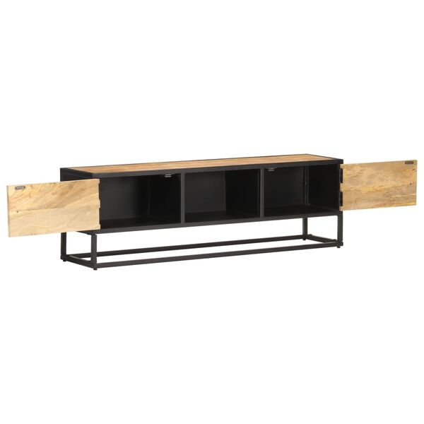 vidaXL Meuble TV avec porte sculpt&eacute;e 130x30x40cm Bois de manguier brut