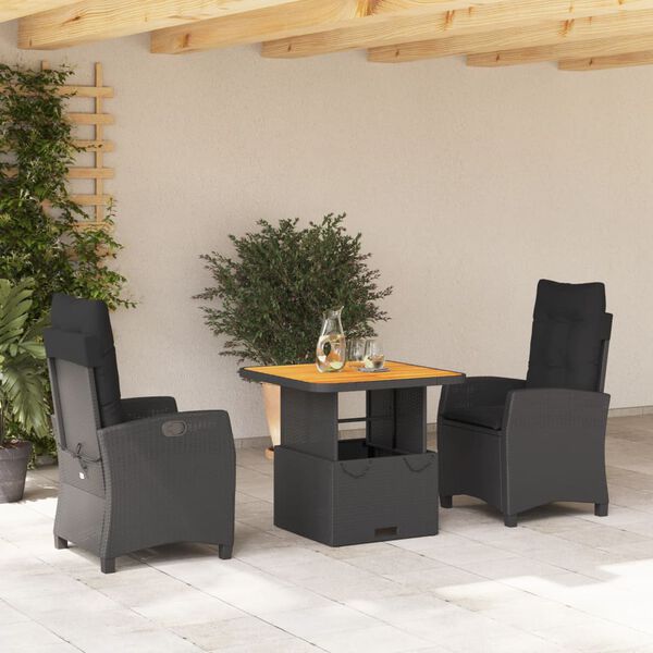 vidaXL Ensemble &agrave; manger de jardin coussins 2pcs noir r&eacute;sine tress&eacute;e